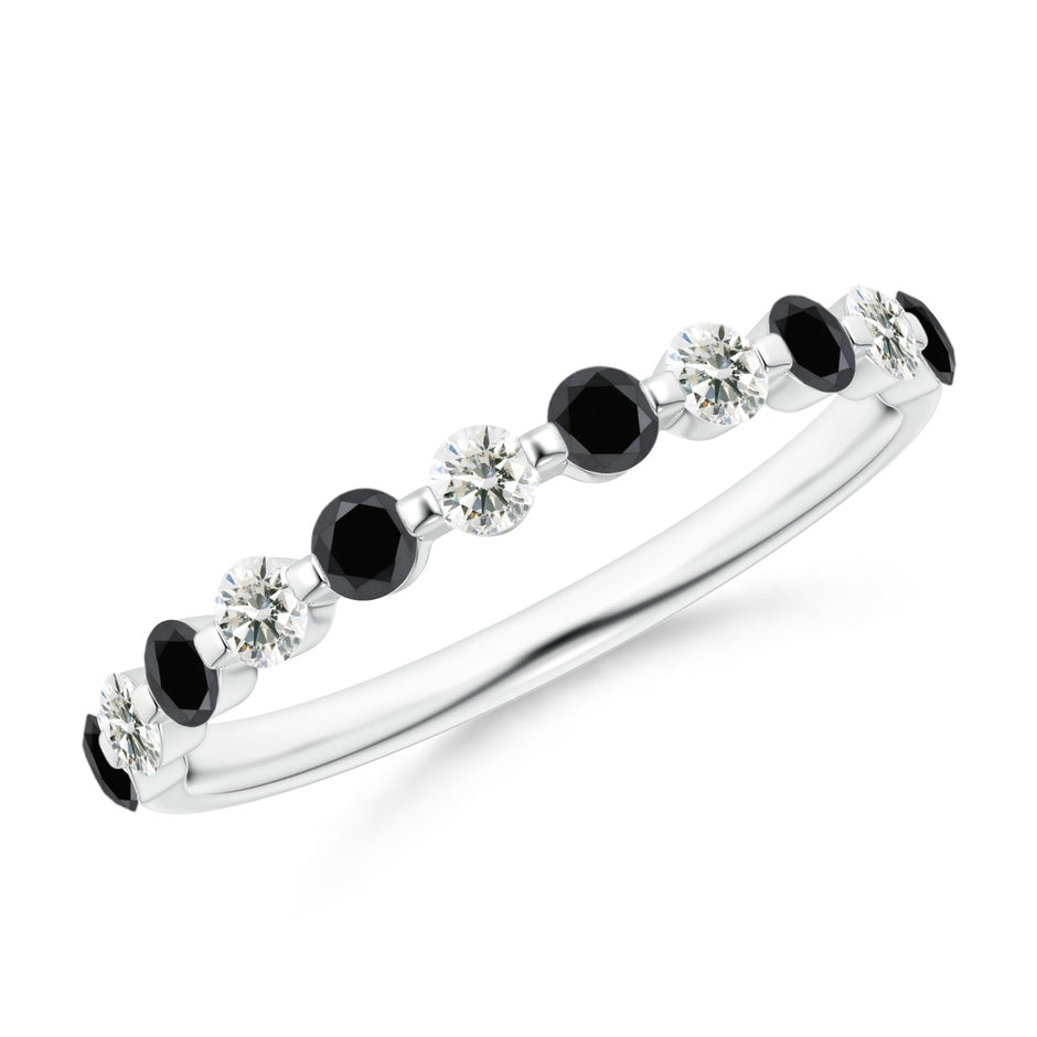 Floating Enhanced Black and White Diamond Semi Eternity Wedding Ring