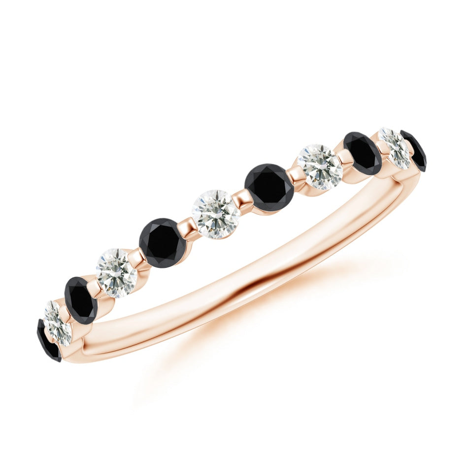 Floating Enhanced Black and White Diamond Semi Eternity Wedding Ring