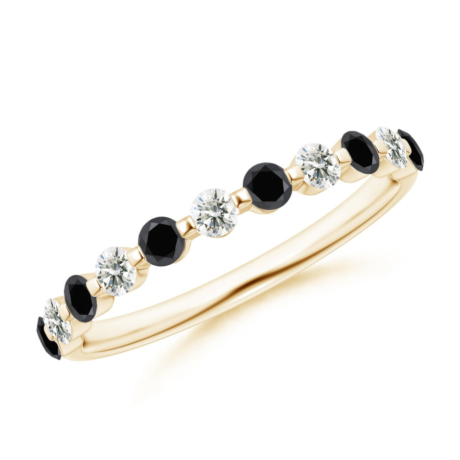 Floating Enhanced Black and White Diamond Semi Eternity Wedding Ring