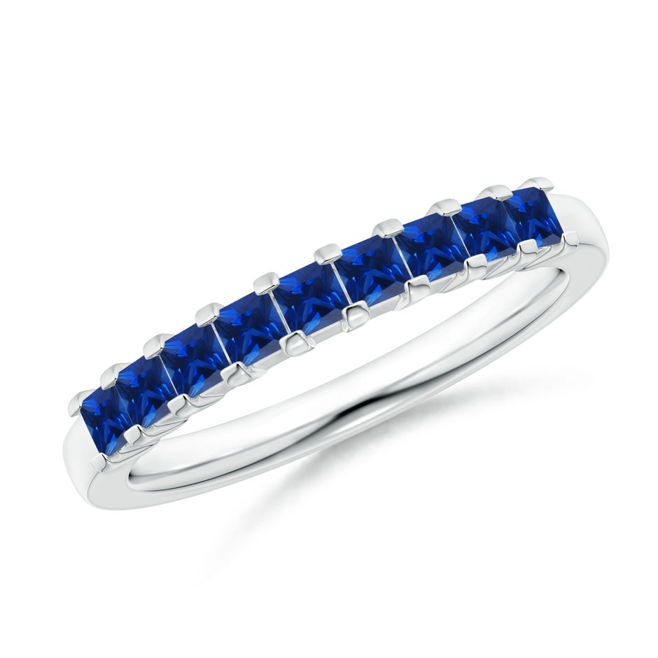 Square Blue Sapphire Semi Eternity Classic Wedding Ring