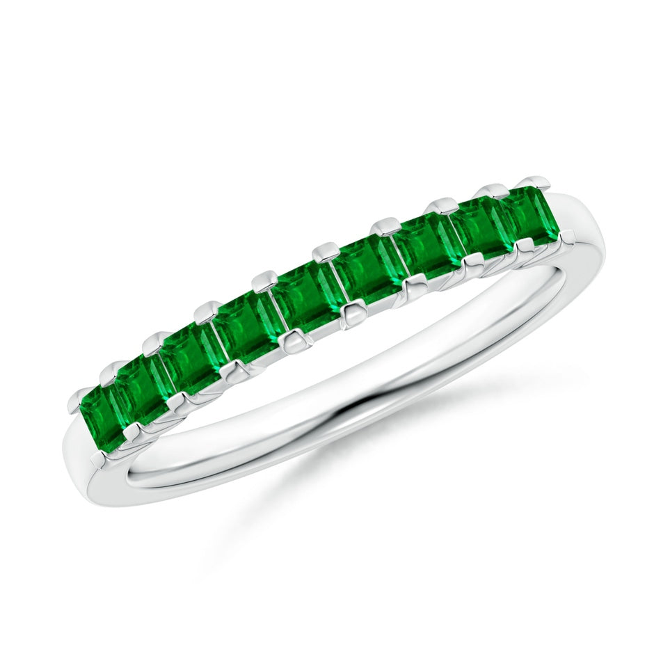 Square Emerald Semi Eternity Classic Wedding Ring