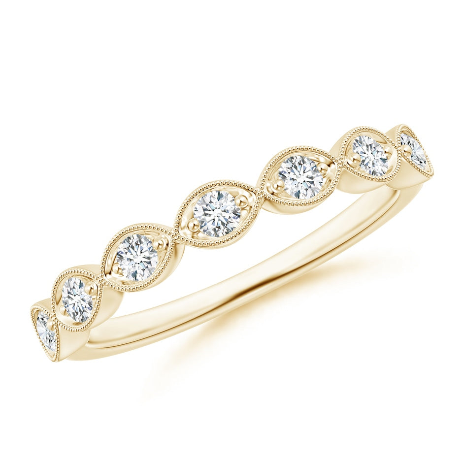 Pave Set Round Diamond Milgrain Wedding Ring