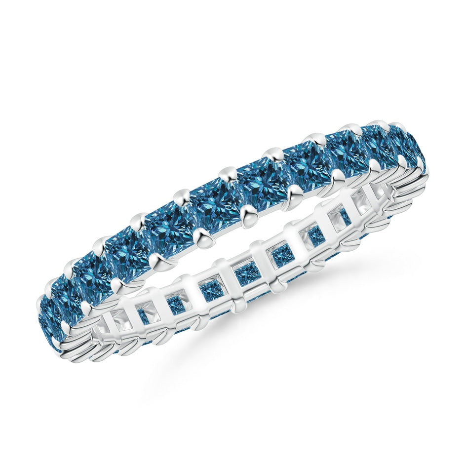 Prong Set Princess Enhanced Blue Diamond Eternity Wedding Ring