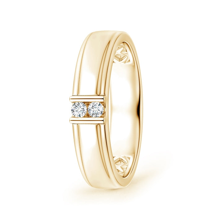 Channel Grooved Diamond Two Stone Wedding Ring