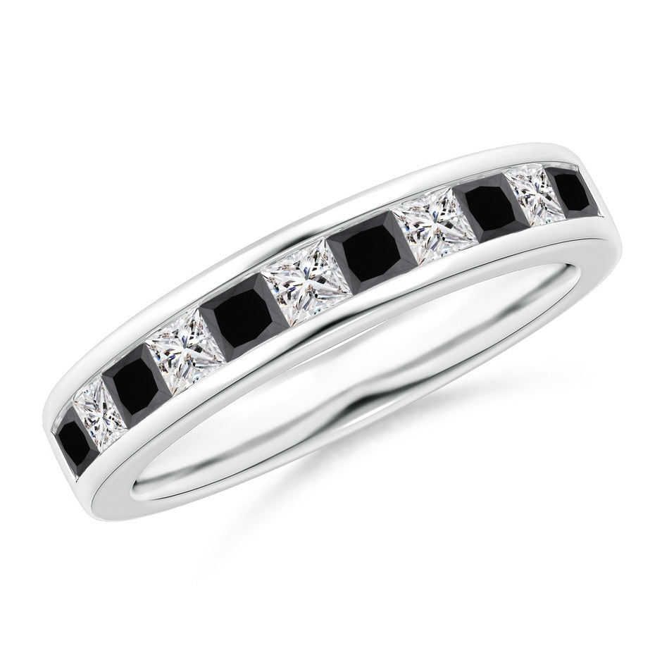 Princess-Cut White & Enhanced Black Diamond Half Eternity Ring