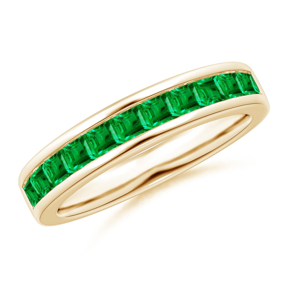 Channel Set Square Emerald Half Eternity Ring