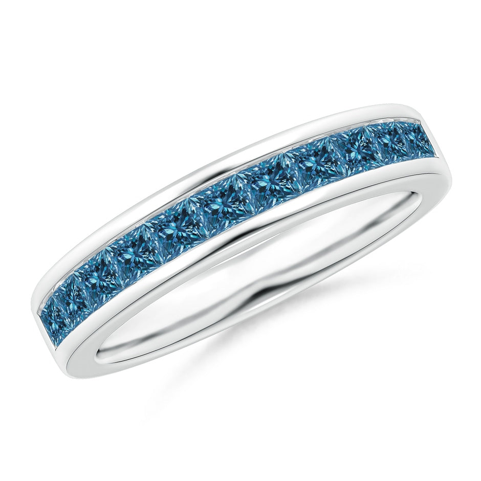 Channel Set Princess Enhanced Blue Diamond Half Eternity Ring