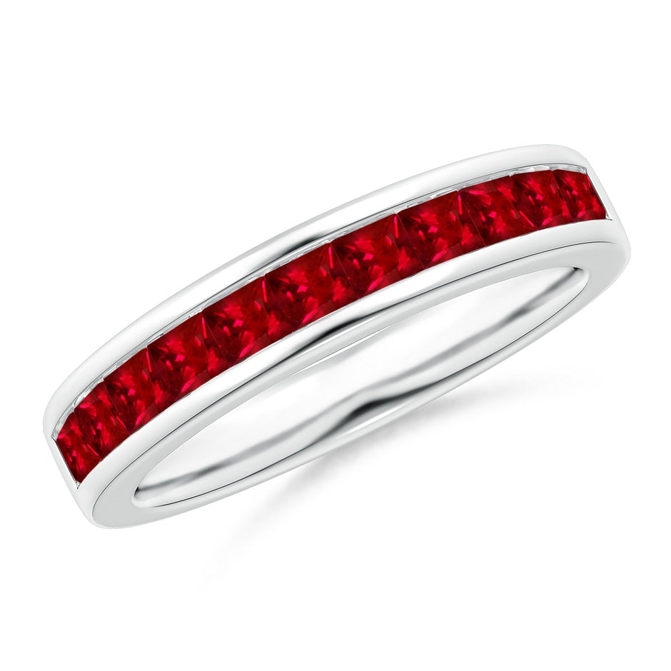 Channel Set Square Ruby Half Eternity Ring