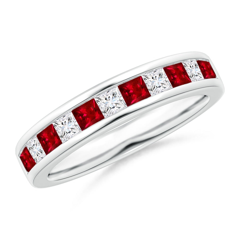 Channel Square Ruby and Diamond Half Eternity Ring