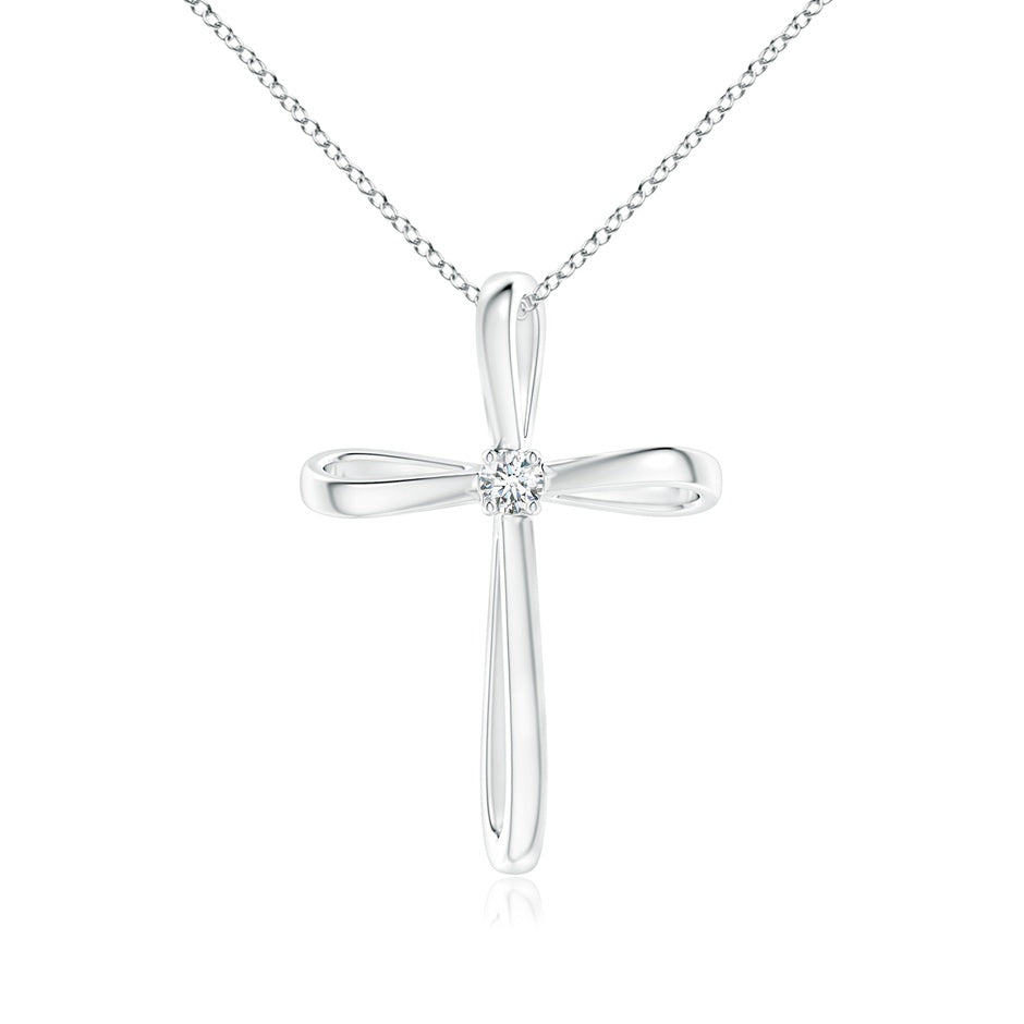 Prong-Set Round Diamond Ribbon Twist Cross Pendant