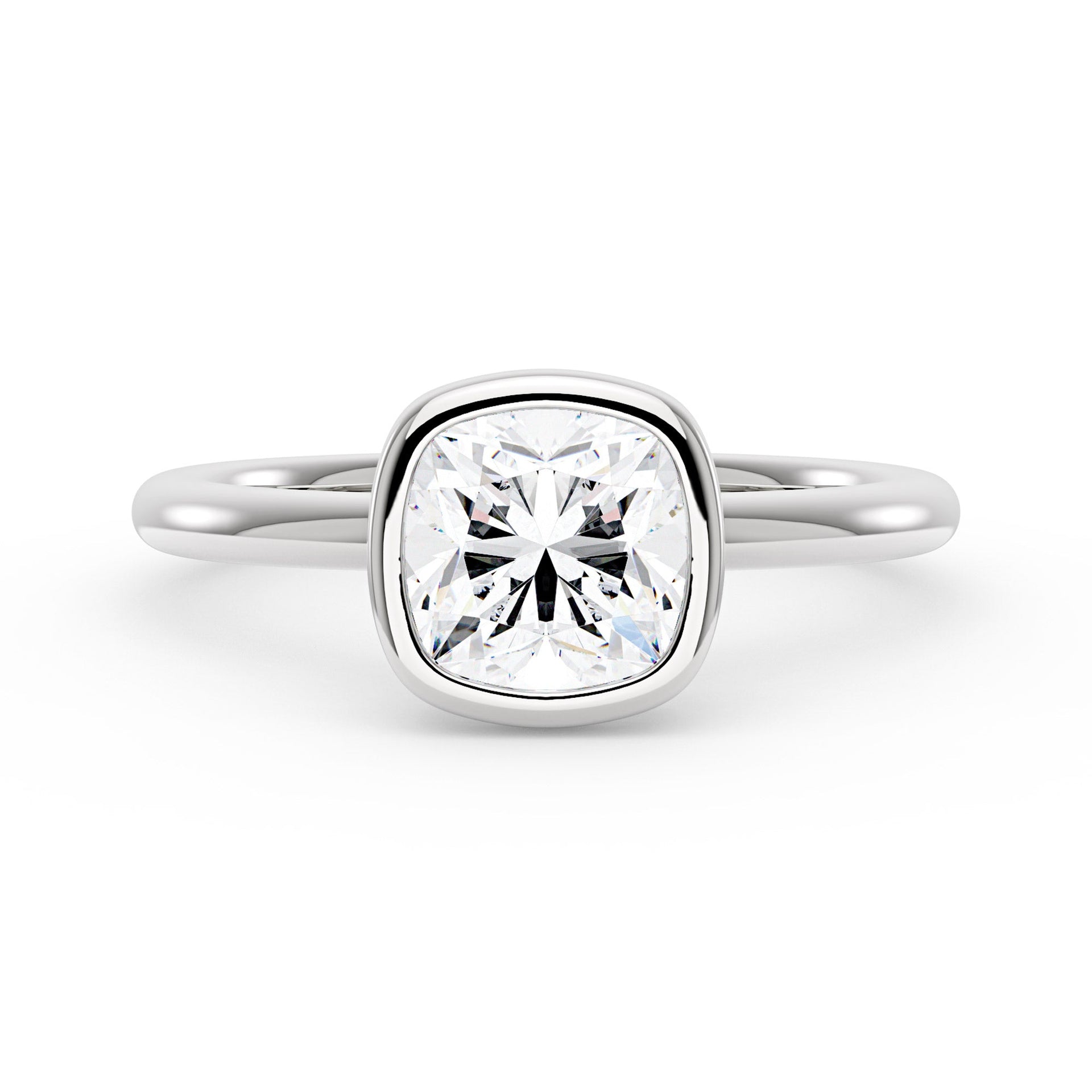 2.5 Carat Cushion Cut Moissanite Bezel Ring