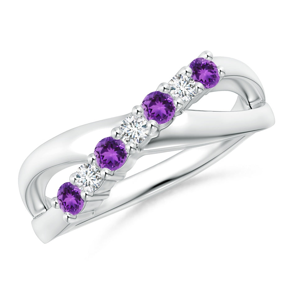 Round Amethyst and Diamond Crossover Ring