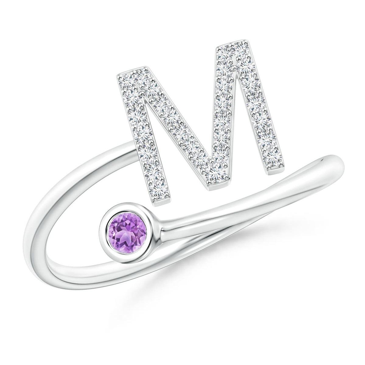 2.5 MM Capital "Z" Diamond Initial Ring with Bezel-Set Aquamarine in 14K Rose Gold
