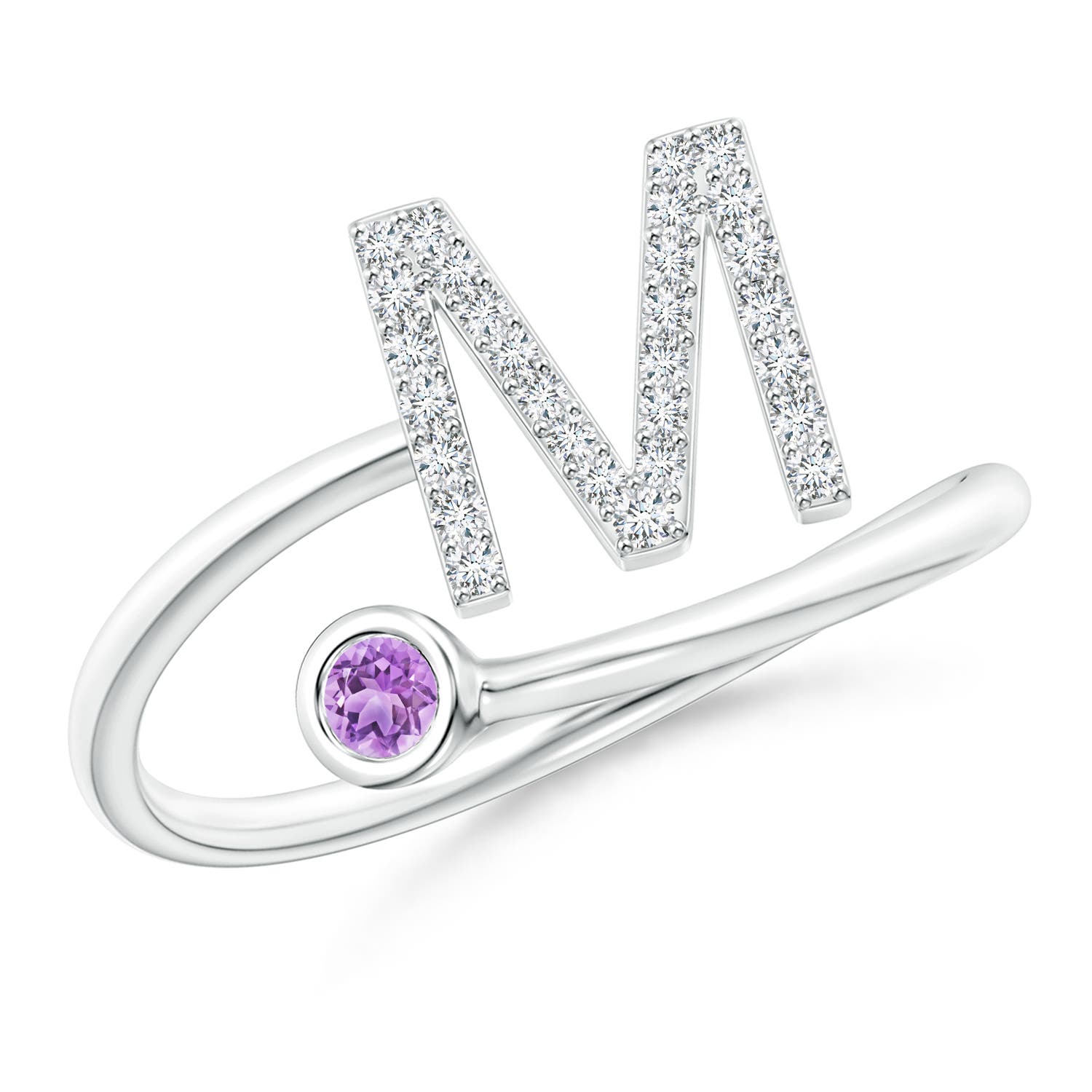 2.5 MM Capital "Z" Diamond Initial Ring with Bezel-Set Aquamarine in 14K Yellow Gold