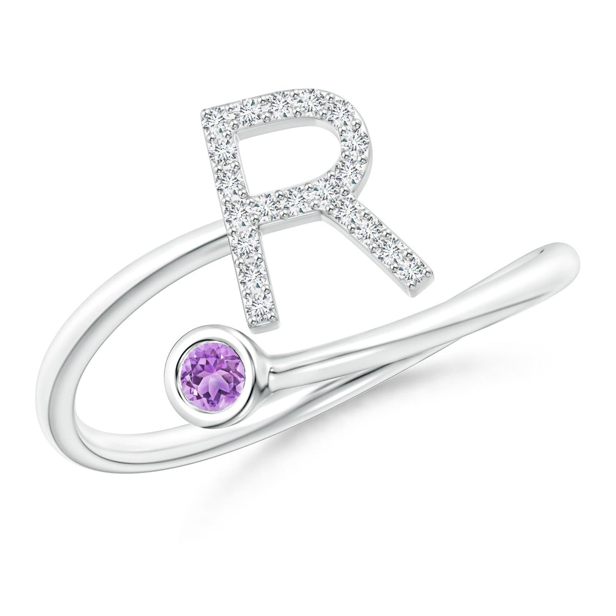 2.5 MM Capital "Z" Diamond Initial Ring with Bezel-Set Aquamarine in 14K Rose Gold