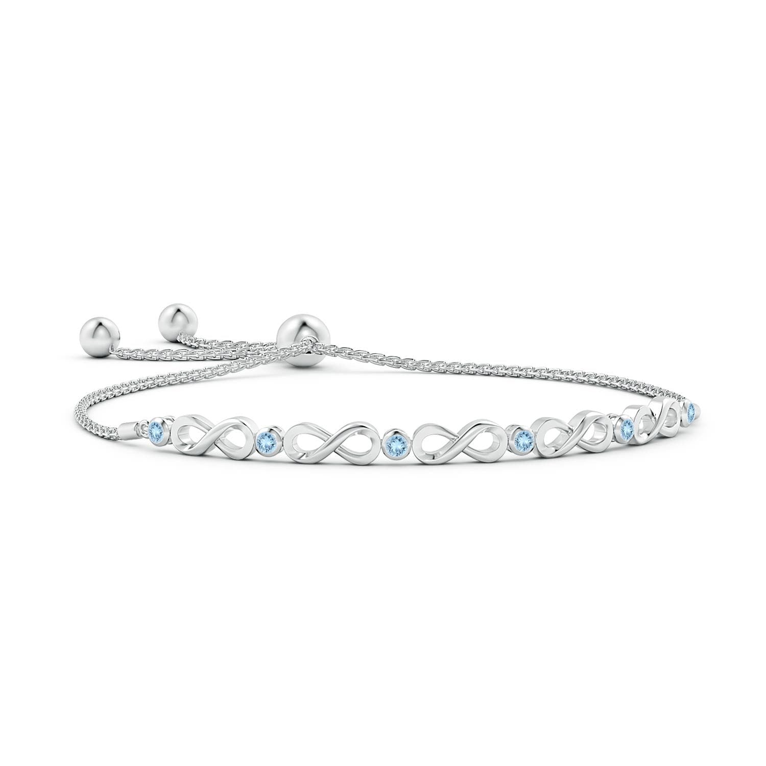 0.35 CTW Trillion Aquamarine Pisces Bolo Bracelet with Diamond Cluster in 14K White Gold