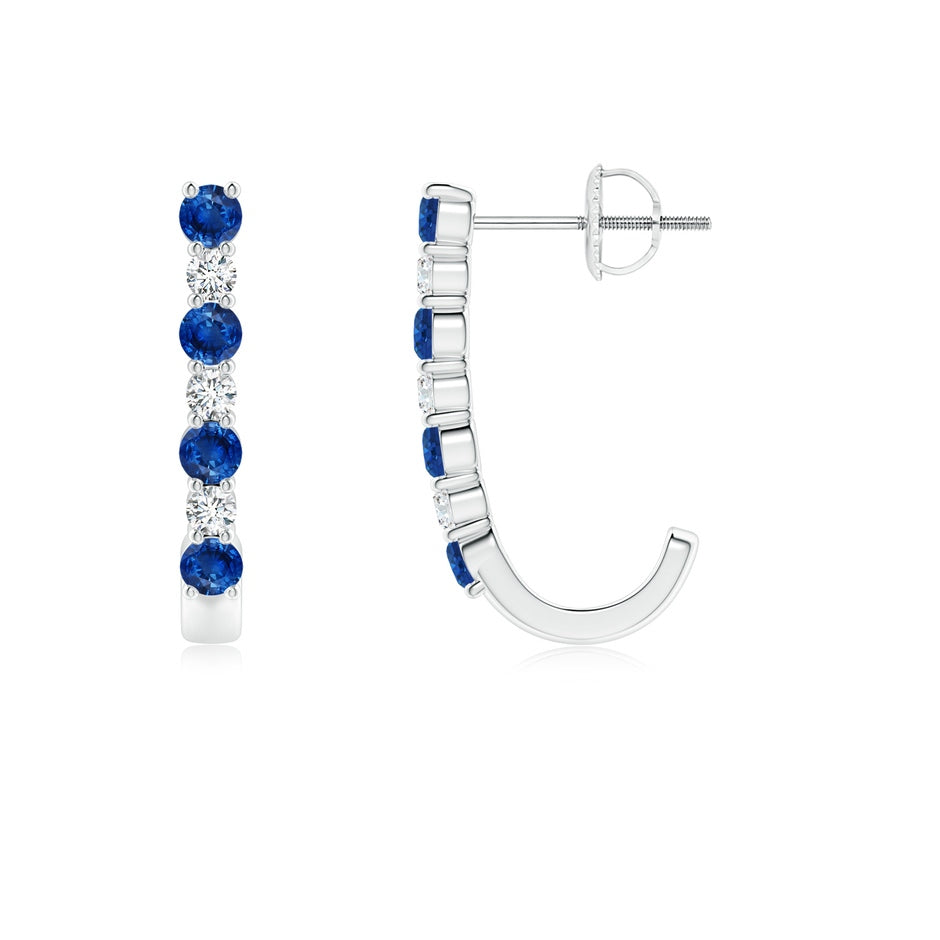 Blue Sapphire and Diamond J-Hoop Earrings