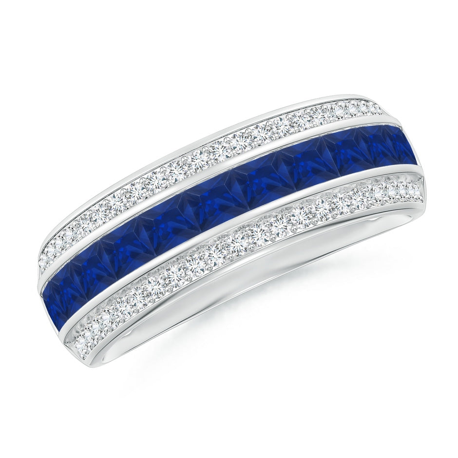 Channel-Set Square Sapphire and Diamond Half Eternity Band