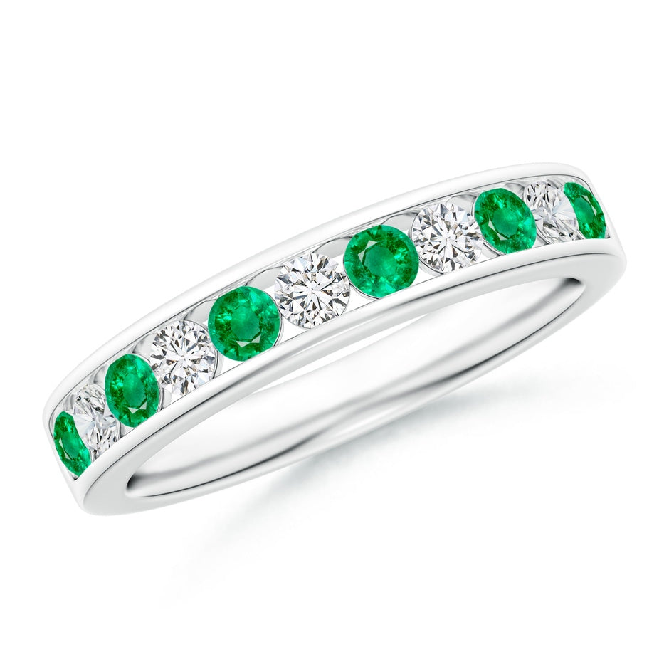 Channel Set Emerald and Diamond Semi Eternity Ring