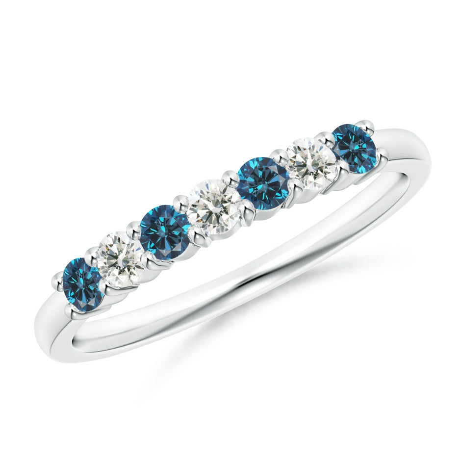 Seven Stone Enhanced Blue and White Diamond Wedding Ring