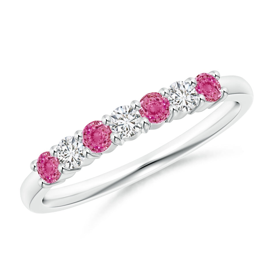 Half Eternity 7 Stone Pink Sapphire & Diamond Wedding Ring
