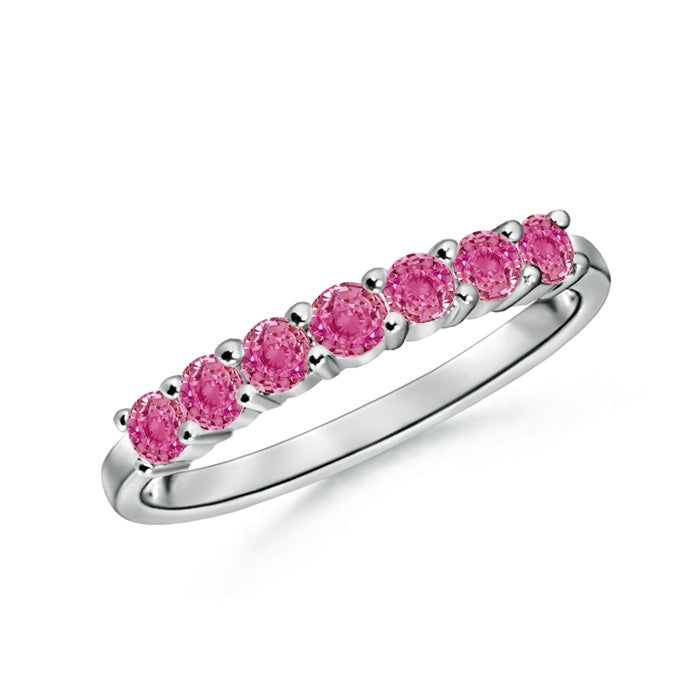 Half Eternity Seven Stone Pink Sapphire Wedding Band