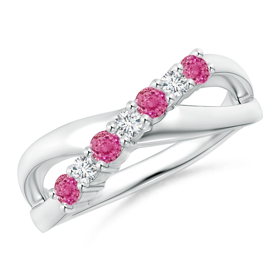 Round Pink Sapphire and Diamond Crossover Ring