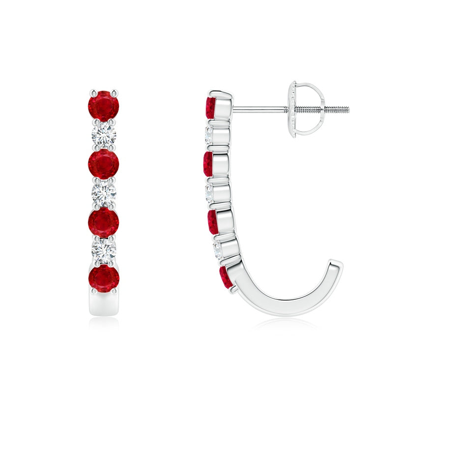 Ruby and Diamond J-Hoop Earrings