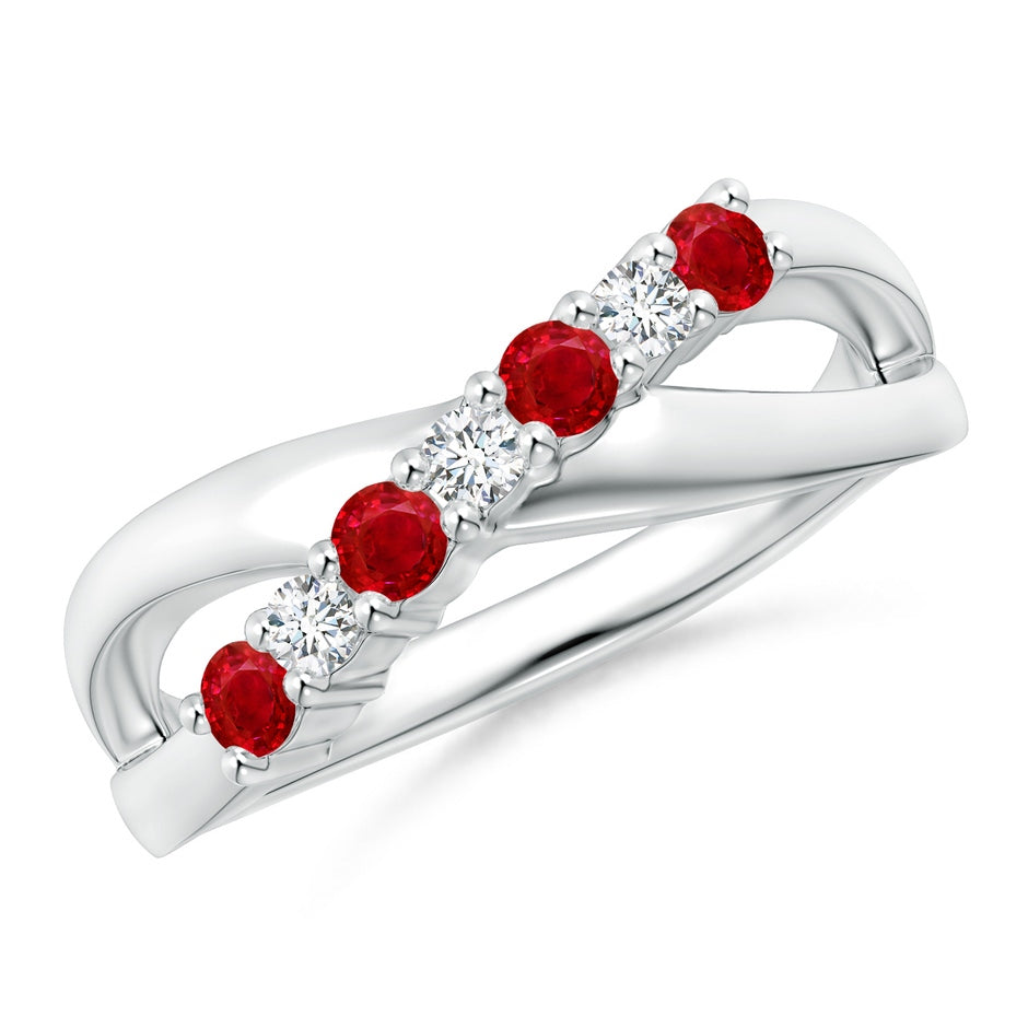 Round Ruby and Diamond Crossover Ring