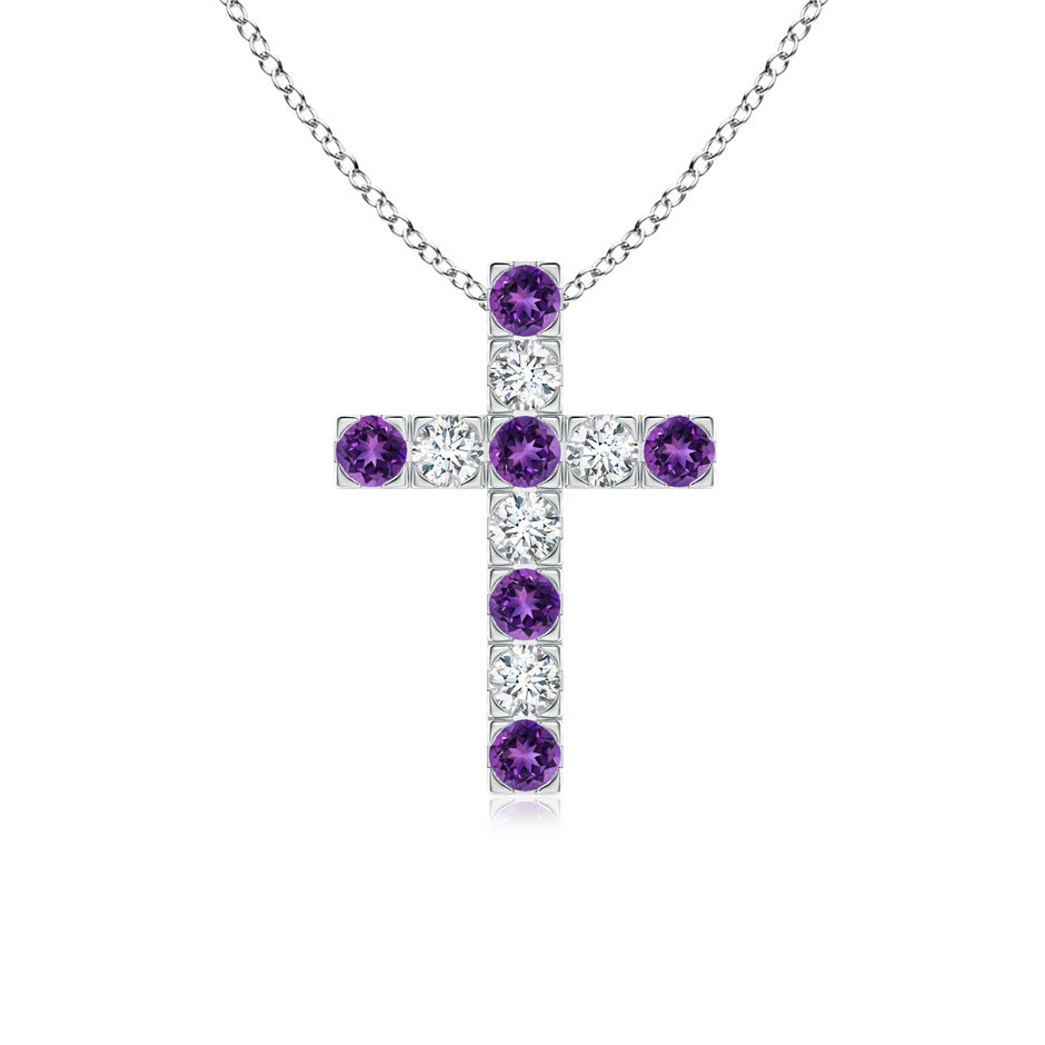 Flat Prong-Set Amethyst and Diamond Cross Pendant