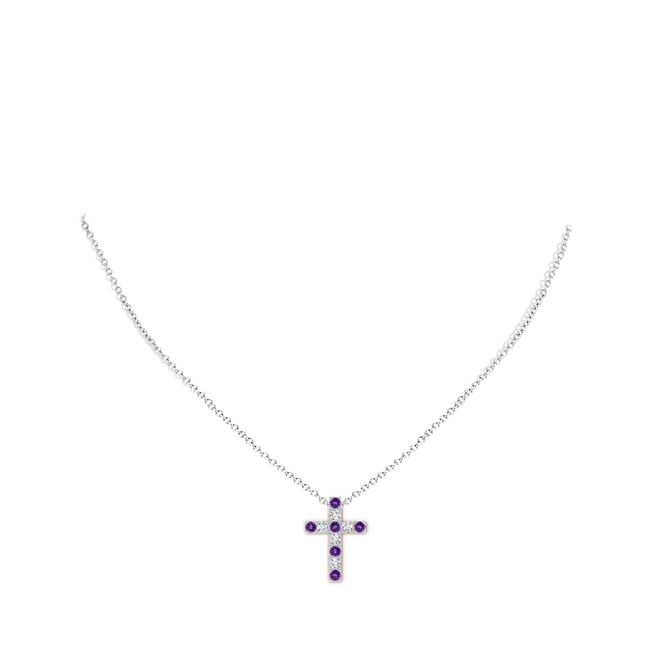 Flat Prong-Set Amethyst and Diamond Cross Pendant