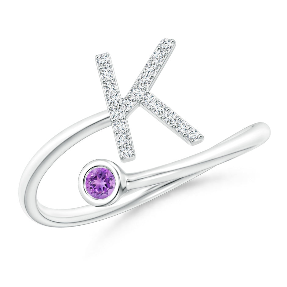 Capital "K" Diamond Initial Ring with Bezel-Set Amethyst