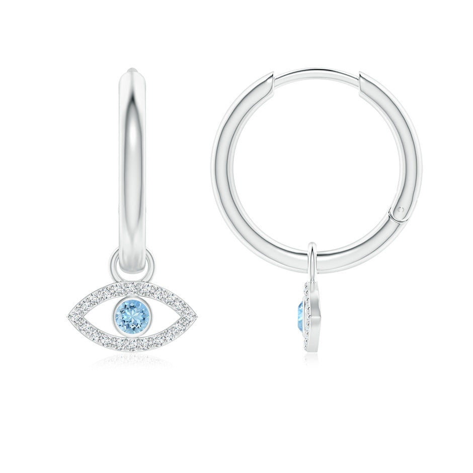 Aquamarine Evil Eye Hinged Hoop Earrings with Diamonds