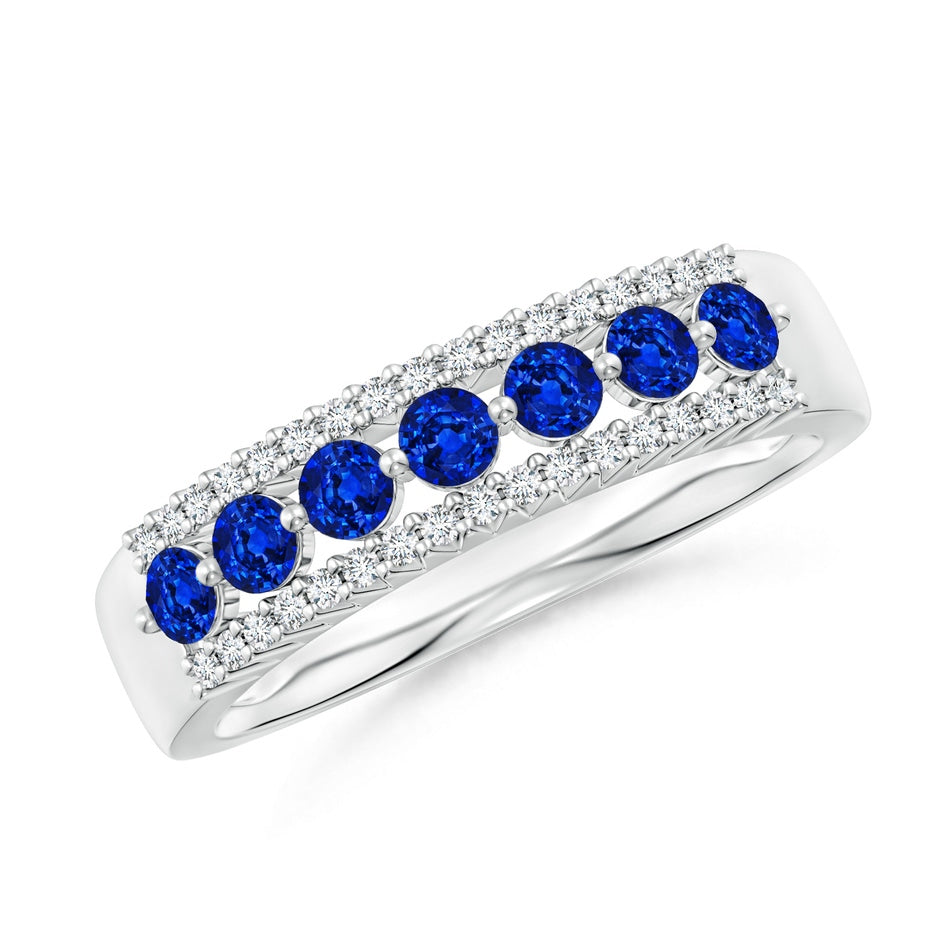 Floating Blue Sapphire Half Eternity Ring with Diamonds