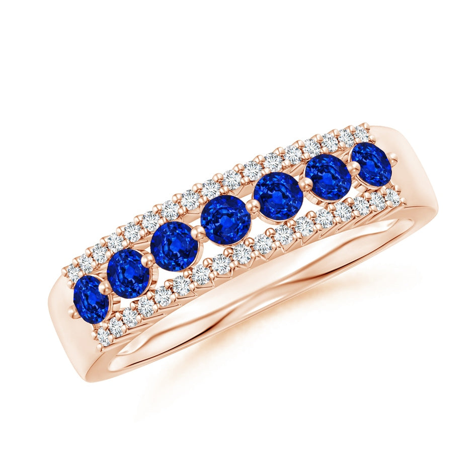 Floating Blue Sapphire Half Eternity Ring with Diamonds