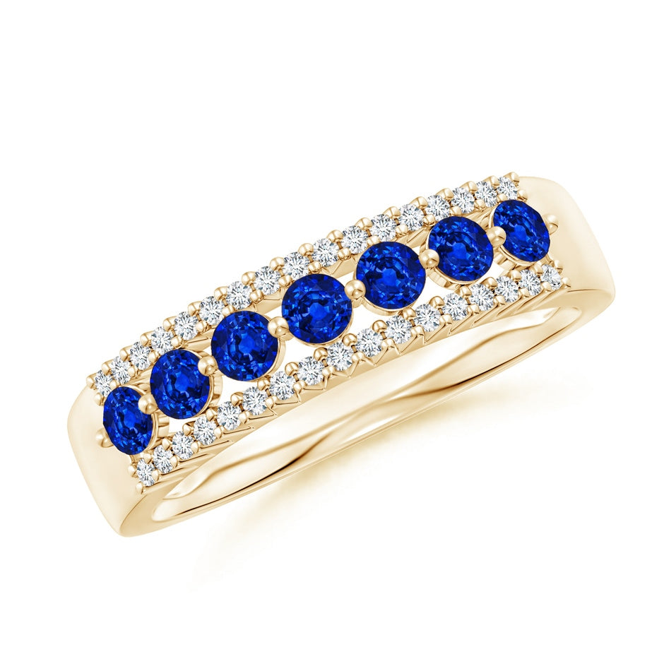 Floating Blue Sapphire Half Eternity Ring with Diamonds