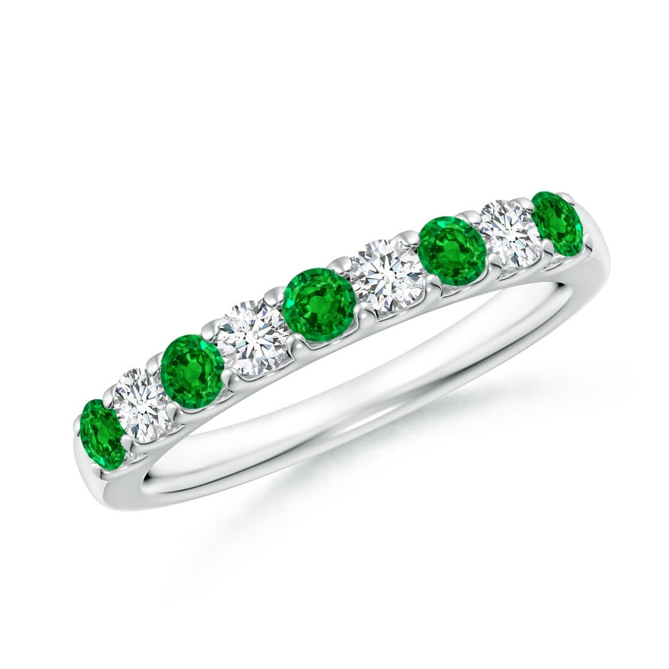 Shared Prong Emerald and Diamond Half Eternity Ring