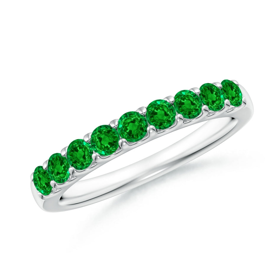 Shared Prong Set Half Eternity Emerald Wedding Band