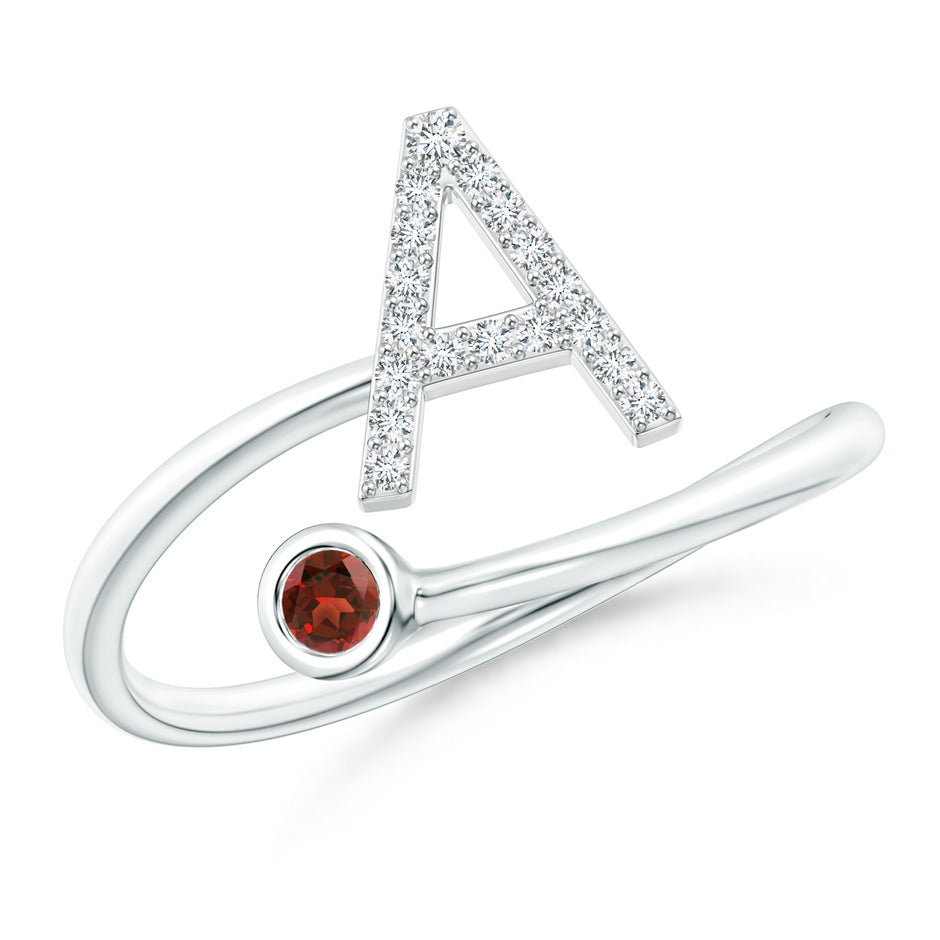 Capital "A" Diamond Initial Ring with Bezel-Set Garnet