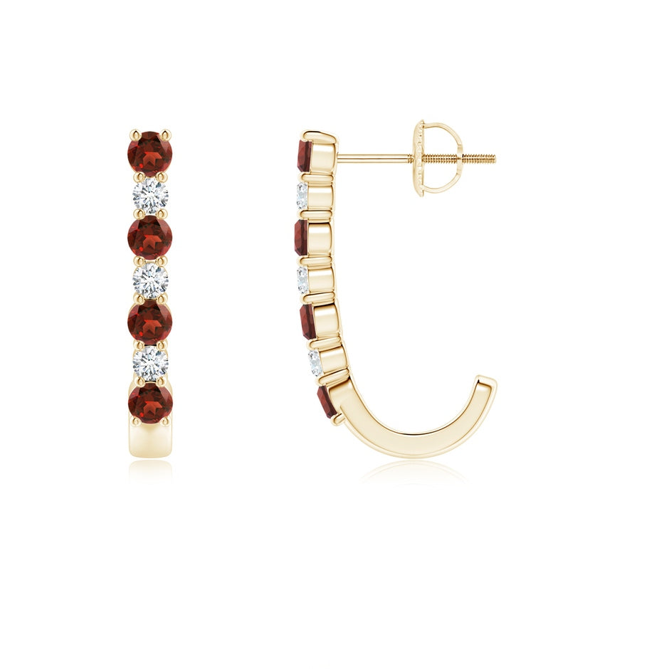 Garnet and Diamond J-Hoop Earrings