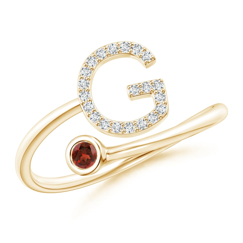 Capital 'G' Diamond Initial Ring with Bezel-Set Garnet