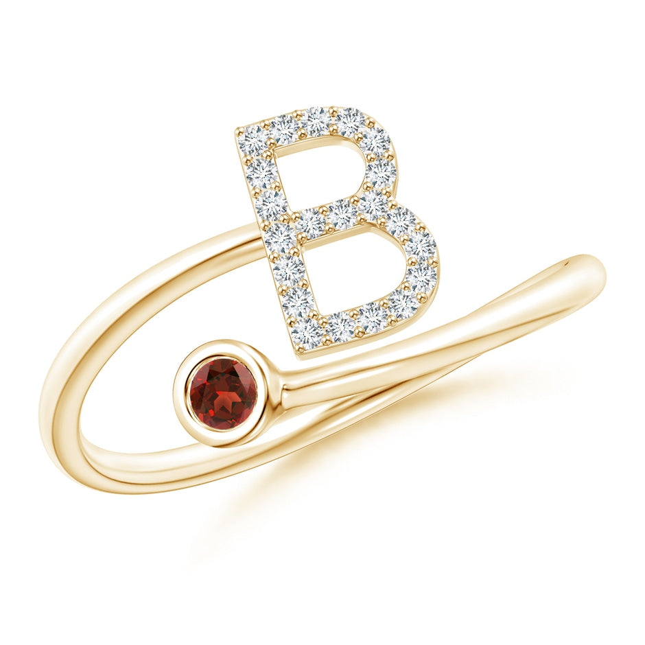 Capital 'B' Diamond Initial Ring with Bezel-Set Garnet