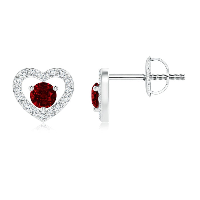 Solitaire Ruby Open Heart Studs with Diamonds