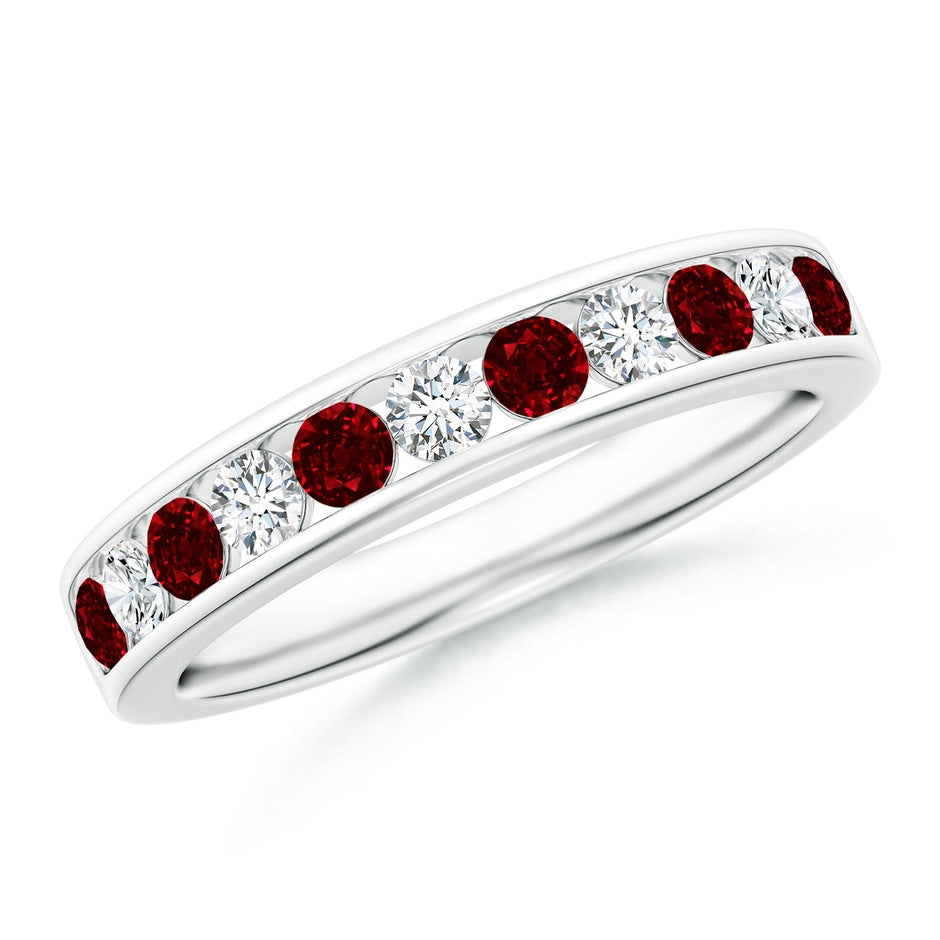 Channel Set Ruby and Diamond Semi Eternity Ring