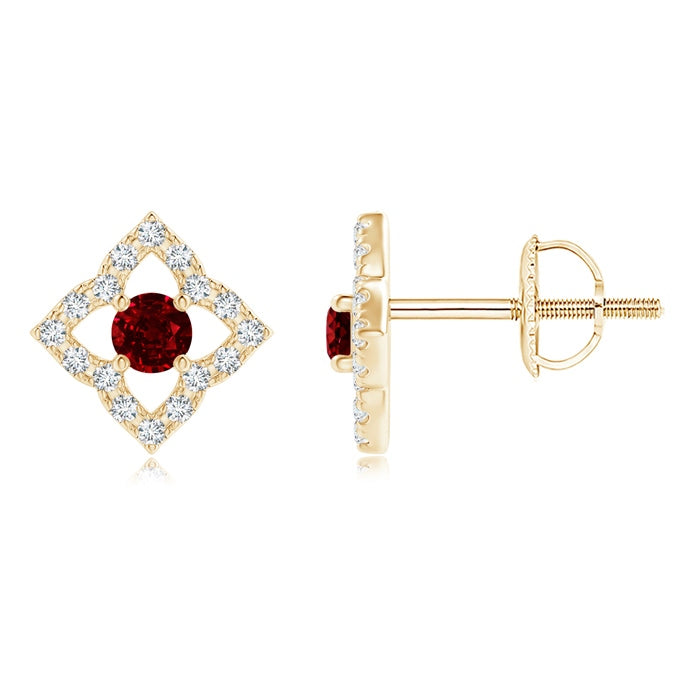 Vintage Inspired Ruby Clover Stud Earrings