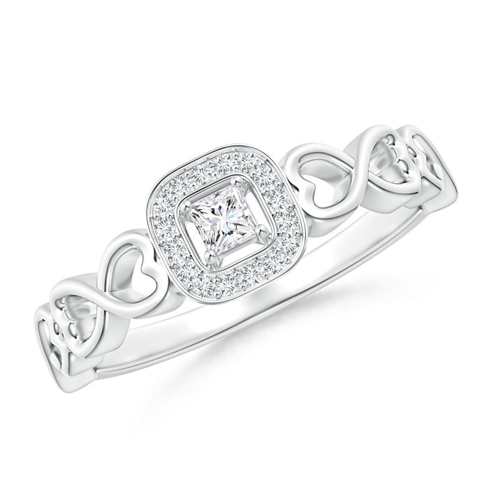 Princess-Cut Diamond Cushion Halo Promise Ring with Infinity Heart-Motifs