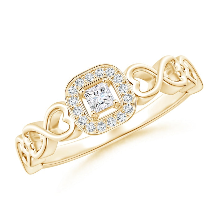 Princess-Cut Diamond Cushion Halo Promise Ring with Infinity Heart-Motifs