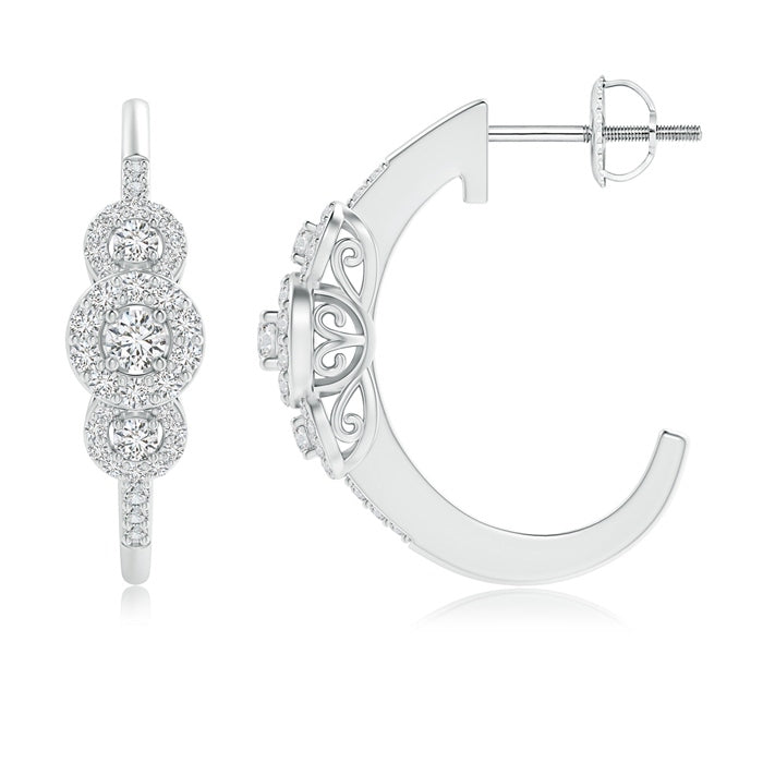 Triple Round Diamond Halo J-Hoop Earrings