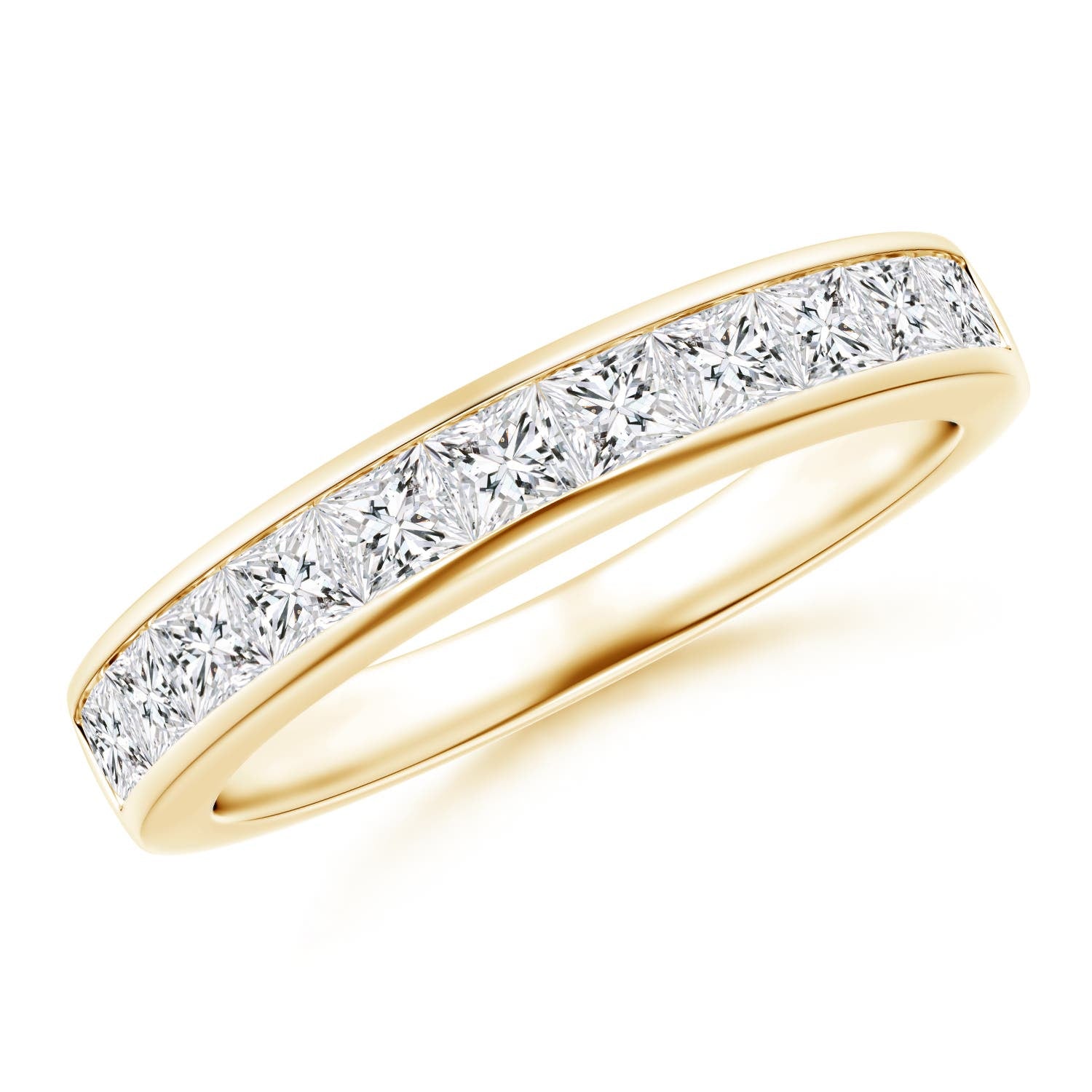 1.1 CTW Channel-Set Princess-Cut Diamond Half Eternity Wedding Ring in 14K Yellow Gold