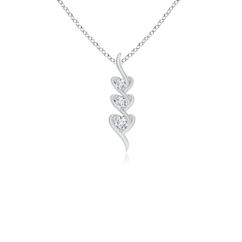 Three Stone Prong-Set Round Diamond Swirl Heart Pendant